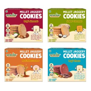 Cookies Assorted Pack of 4 | Ragi Almonds 200g + Jowar Coconut 200g + Millets Cashew 200g +Ragi Choco 200g